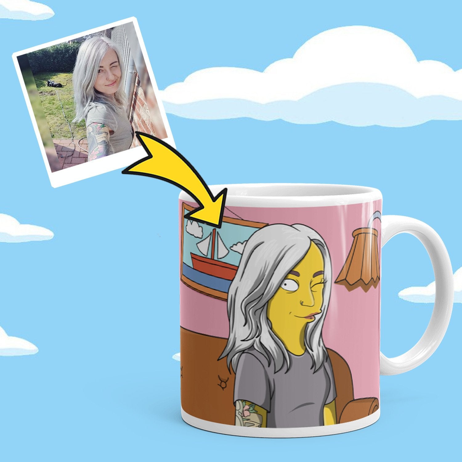 Laden Sie das Bild in den Galerie-Viewer, Deine handgezeichnete Comic Tasse! - Mach mich gelb!